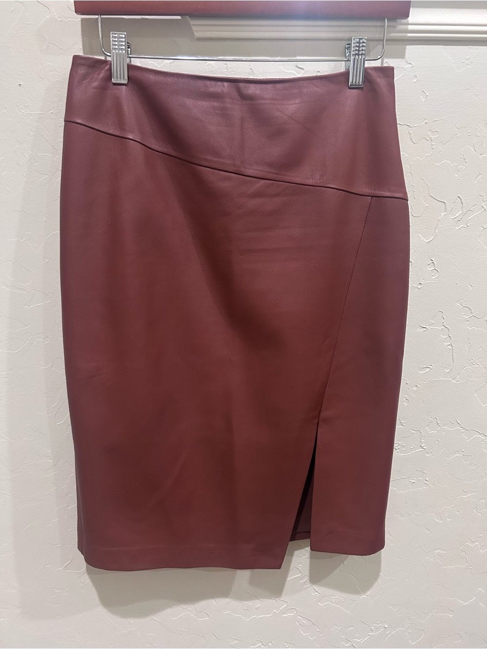 White House Black Market Genuine Leather Pencil Skirt in Cognac